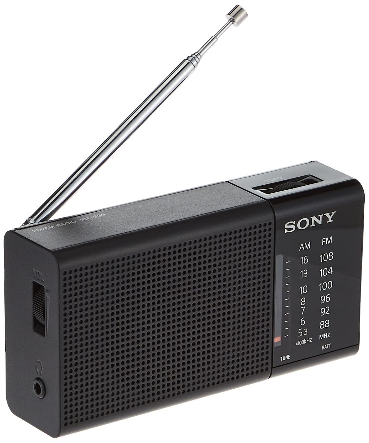Sony Rádio portátil Am/FM rádio de áudio doméstico preto (ICF-P36